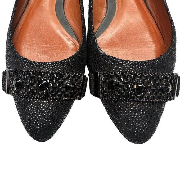 Rebecca Minkoff Black Studded Pointed Toe Slip On Flats Textured Sz 7 - Picture 1 of 8